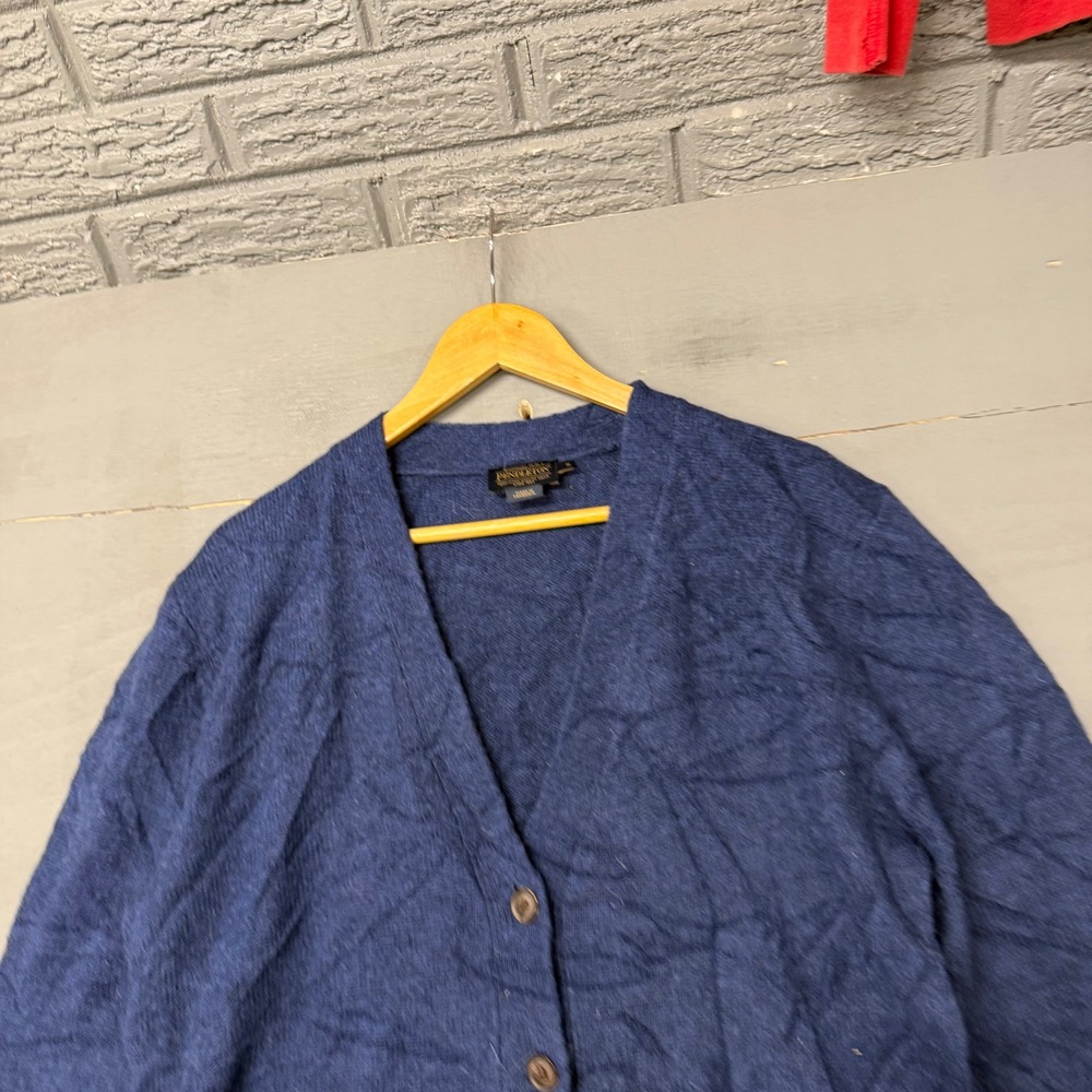 Pendleton Mens Blue Wool V-Neck Cardigan Sweater Button‎ Front Pockets Size S